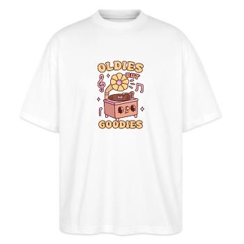 Süße Grammophon Oldies Aber Leckereien Retro - Stanley/Stella Oversized Unisex Bio T-Shirt Blaster 2.0 - Weiß - Vorne - Alina (178cm) & Michal (187cm)