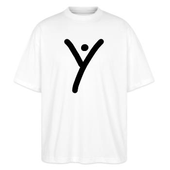 iYpsilon iY - Stanley/Stella Oversized Unisex Bio T-Shirt Blaster 2.0 - Weiß - Vorne - Alina (178cm) & Michal (187cm)