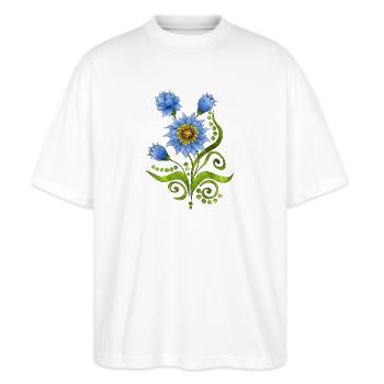 Blumen - Stanley/Stella Oversized Unisex Bio T-Shirt Blaster 2.0 - Weiß - Vorne - Alina (178cm) & Michal (187cm)