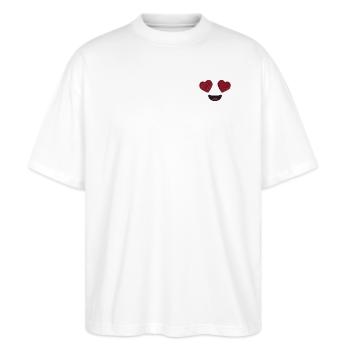 Liebesaugen bestickt - Stanley/Stella Oversized Unisex Bio T-Shirt Blaster 2.0 - Weiß - Vorne - Alina (178cm) & Michal (187cm)