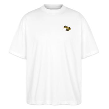 Fußballschuhe bestickt - Stanley/Stella Oversized Unisex Bio T-Shirt Blaster 2.0 - Weiß - Vorne - Alina (178cm) & Michal (187cm)