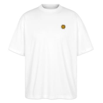 Sonne - Stanley/Stella Oversized Unisex Bio T-Shirt Blaster 2.0 - Weiß - Vorne - Alina (178cm) & Michal (187cm)