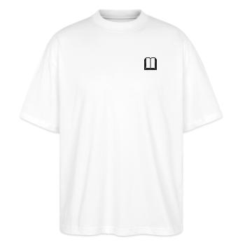 Offenes Buch bestickt - Stanley/Stella Oversized Unisex Bio T-Shirt Blaster 2.0 - Weiß - Vorne - Alina (178cm) & Michal (187cm)