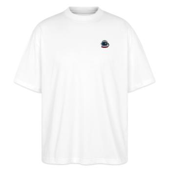 Astronautenhelm - Stanley/Stella Oversized Unisex Bio T-Shirt Blaster 2.0 - Weiß - Vorne - Alina (178cm) & Michal (187cm)