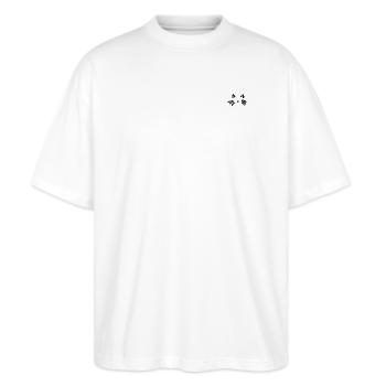 Outline Katze bestickt - Stanley/Stella Oversized Unisex Bio T-Shirt Blaster 2.0 - Weiß - Vorne - Alina (178cm) & Michal (187cm)