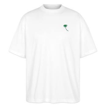 Palme bestickt - Stanley/Stella Oversized Unisex Bio T-Shirt Blaster 2.0 - Weiß - Vorne - Alina (178cm) & Michal (187cm)