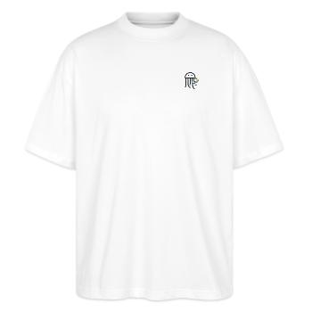 Qualle bestickt - Stanley/Stella Oversized Unisex Bio T-Shirt Blaster 2.0 - Weiß - Vorne - Alina (178cm) & Michal (187cm)
