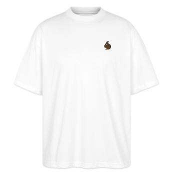 Eichhörnchen bestickt - Stanley/Stella Oversized Unisex Bio T-Shirt Blaster 2.0 - Weiß - Vorne - Alina (178cm) & Michal (187cm)