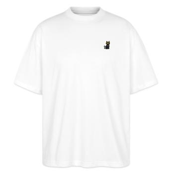 Katze - Stanley/Stella Oversized Unisex Bio T-Shirt Blaster 2.0 - Weiß - Vorne - Alina (178cm) & Michal (187cm)