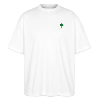 Brokkoli bestickt - Stanley/Stella Oversized Unisex Bio T-Shirt Blaster 2.0 - Weiß - Vorne - Alina (178cm) & Michal (187cm)