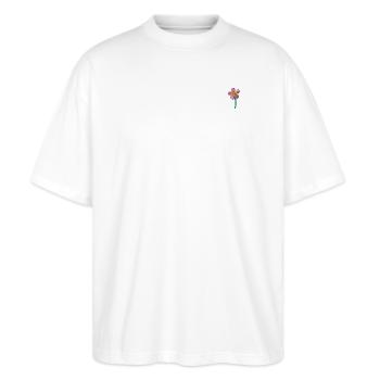 Frühlingsblume bestickt - Stanley/Stella Oversized Unisex Bio T-Shirt Blaster 2.0 - Weiß - Vorne - Alina (178cm) & Michal (187cm)