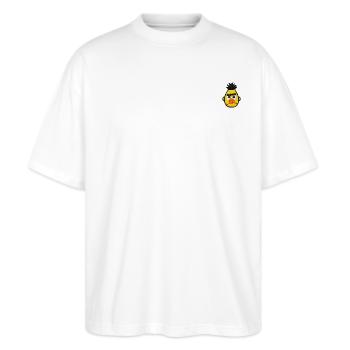 Sesamstraße Bert Als Stickmotiv - Stanley/Stella Oversized Unisex Bio T-Shirt Blaster 2.0 - Weiß - Vorne - Alina (178cm) & Michal (187cm)