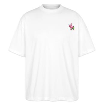 SpongeBob Schwammkopf Patrick Star Stick-Motiv - Stanley/Stella Oversized Unisex Bio T-Shirt Blaster 2.0 - Weiß - Vorne - Alina (178cm) & Michal (187cm)