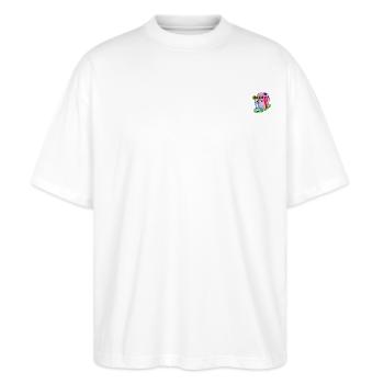 SpongeBob Schwammkopf Gary Stick-Motiv - Stanley/Stella Oversized Unisex Bio T-Shirt Blaster 2.0 - Weiß - Vorne - Alina (178cm) & Michal (187cm)