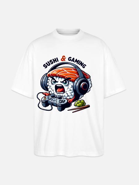 Sushi playing video games - Stanley/Stella Oversized Unisex Organic T-shirt Blaster 2.0 - white