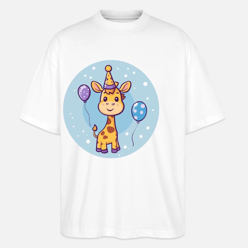 Girafe Anniversaire Bébé - T-shirt bio Blaster 2.0 coupe oversize Stanley/Stella Unisexe - blanc