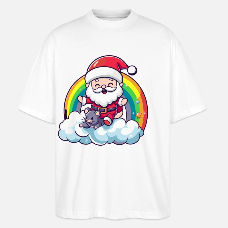 Maus Weihnachtsmann Regenbogen - Stanley/Stella Oversized Unisex Bio T-Shirt Blaster 2.0 - Weiß