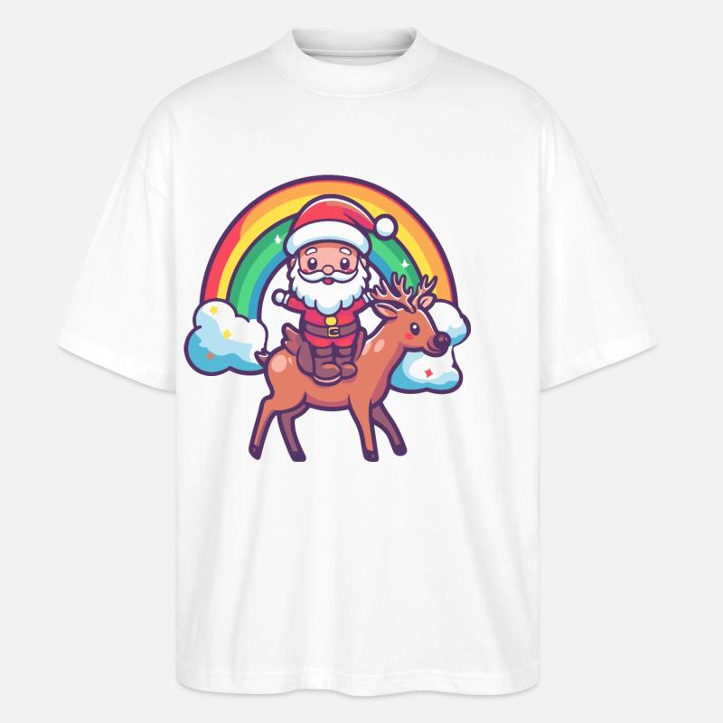 Cerf Père Noël Arc-en-ciel - T-shirt bio Blaster 2.0 coupe oversize Stanley/Stella Unisexe - blanc