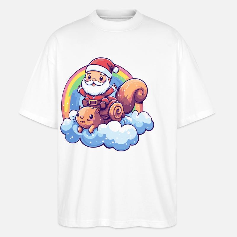 Écureuil Père Noël Arc-en-ciel - T-shirt bio Blaster 2.0 coupe oversize Stanley/Stella Unisexe - blanc