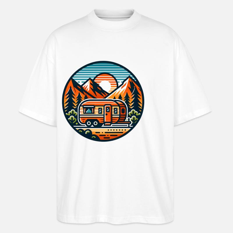 Camping Camper Wohnwagen - Stanley/Stella Oversized Unisex Bio T-Shirt Blaster 2.0 - Weiß