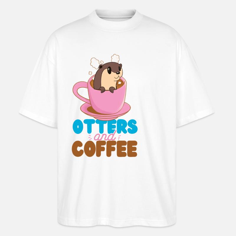 Otter Coffee Otters And Coffee - Stanley/Stella Oversized Unisex Organic T-shirt Blaster 2.0 - white