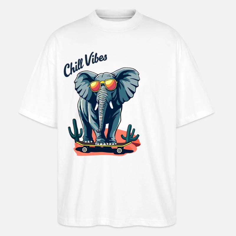 Elefant Skateboard Skater Chill Vibes - Stanley/Stella Oversized Unisex Bio T-Shirt Blaster 2.0 - Weiß
