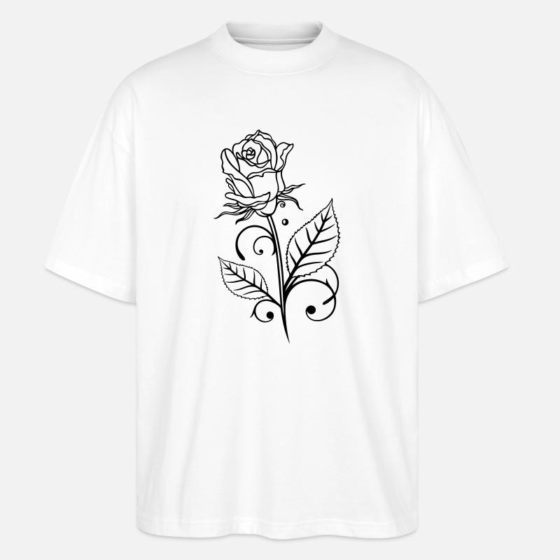 Rose mit Blättern - Stanley/Stella Oversized Unisex Bio T-Shirt Blaster 2.0 - Weiß