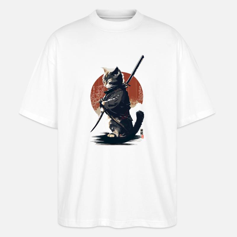 Kawaii Neko Samurai : Katzen-Samurai - Stanley/Stella Oversized Unisex Bio T-Shirt Blaster 2.0 - Weiß