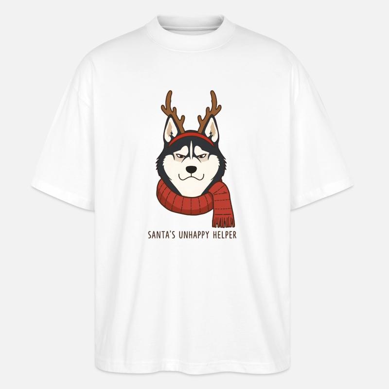 Grumpy Husky – Santa’s Unhappy Helper - Stanley/Stella Oversized Unisex Bio T-Shirt Blaster 2.0 - Weiß