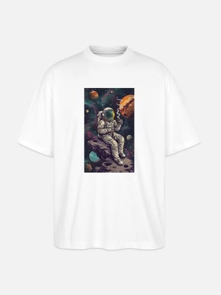 Astronaut on an asteroid in space - Stanley/Stella Oversized Unisex Organic T-shirt Blaster 2.0 - white