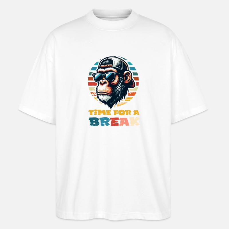Monkey C’est l’heure d’une pause - T-shirt bio Blaster 2.0 coupe oversize Stanley/Stella Unisexe - blanc