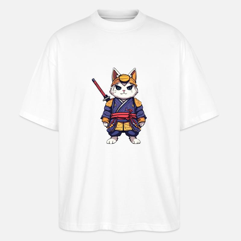 Samurai-Katze #9 - Stanley/Stella Oversized Unisex Bio T-Shirt Blaster 2.0 - Weiß