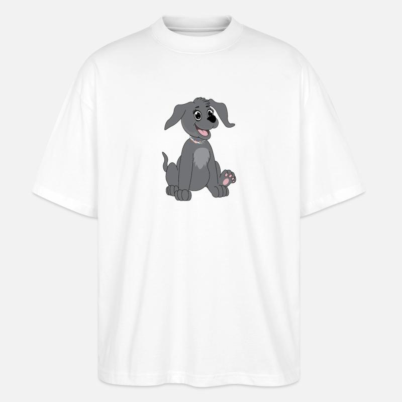 Hund sitzt - grau - Stanley/Stella Oversized Unisex Bio T-Shirt Blaster 2.0 - Weiß