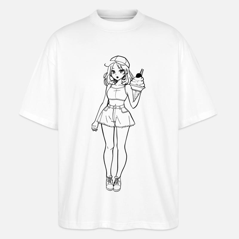 Eiscreme Mädchen Zeichnung - Stanley/Stella Oversized Unisex Bio T-Shirt Blaster 2.0 - Weiß