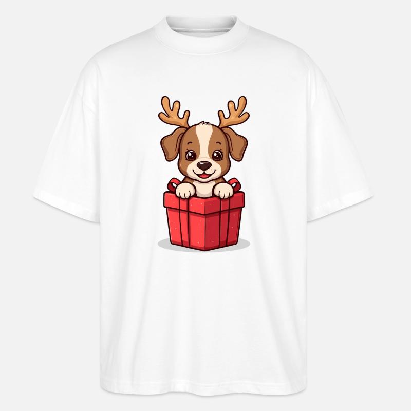 Surprise Pup – Dog in Christmas Gift - Stanley/Stella Oversized Unisex Organic T-shirt Blaster 2.0 - white