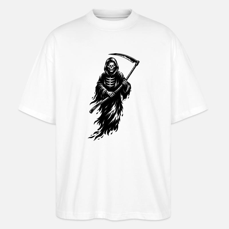 Düsterer Sensenmann Skull im Dark Style  - Stanley/Stella Oversized Unisex Bio T-Shirt Blaster 2.0 - Weiß