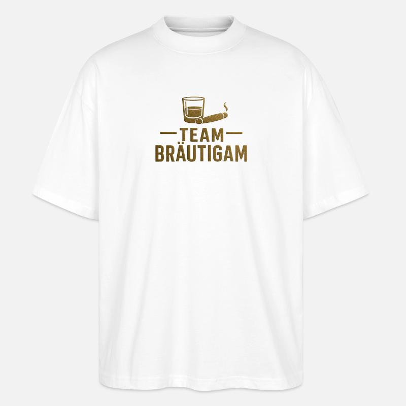 Bräutigam Team Gold Glanz - Stanley/Stella Oversized Unisex Bio T-Shirt Blaster 2.0 - Weiß