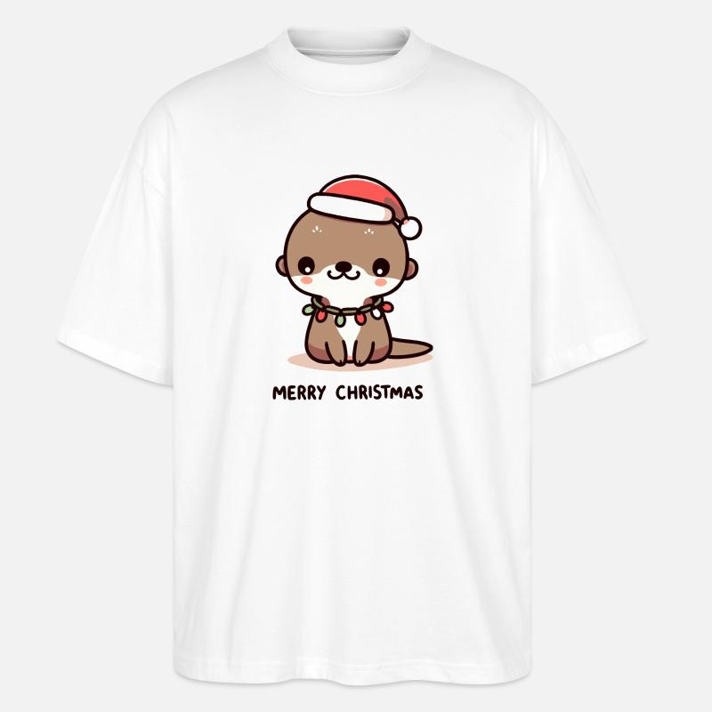 Loutre Noël Joyeuse - Cadeau Mignon - T-shirt bio Blaster 2.0 coupe oversize Stanley/Stella Unisexe - blanc