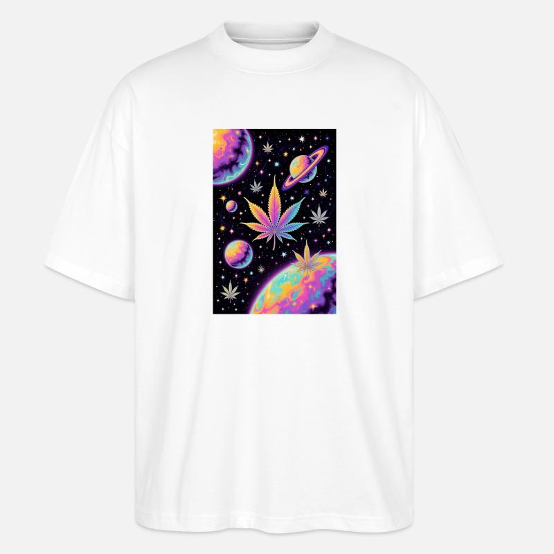 Psychedelic Space Cannabis Pattern - Stanley/Stella Oversized Unisex Organic T-shirt Blaster 2.0 - white
