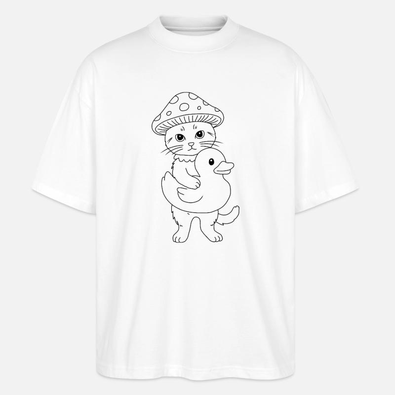 chat champignon avec canard - T-shirt bio Blaster 2.0 coupe oversize Stanley/Stella Unisexe - blanc