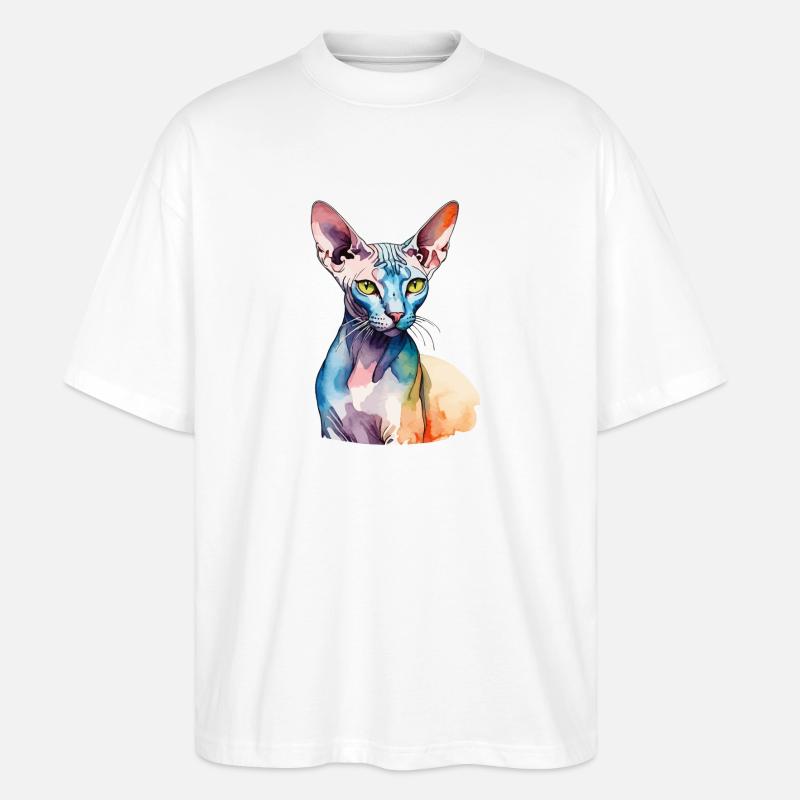 Sphynx Katze Wasserfarben - Stanley/Stella Oversized Unisex Bio T-Shirt Blaster 2.0 - Weiß