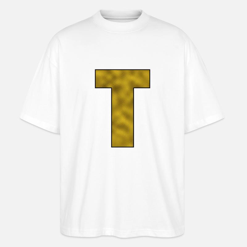 Buchstabe T Gold - Stanley/Stella Oversized Unisex Bio T-Shirt Blaster 2.0 - Weiß