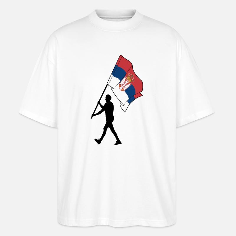 Flagge Serbien Mann geht - Stanley/Stella Oversized Unisex Bio T-Shirt Blaster 2.0 - Weiß