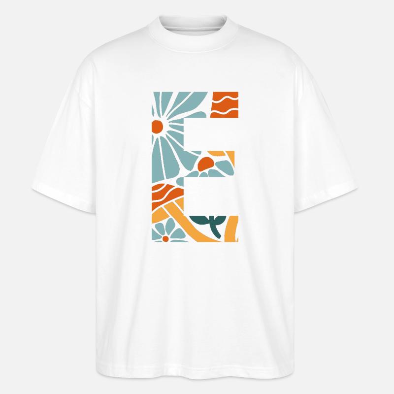 Lettre e fleurs groovy idée cadeau  - T-shirt bio Blaster 2.0 coupe oversize Stanley/Stella Unisexe - blanc