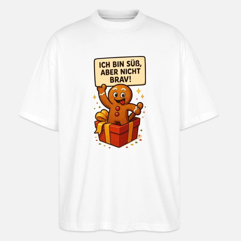 Süßer Lebkuchenmann im Geschenk - Stanley/Stella Oversized Unisex Bio T-Shirt Blaster 2.0 - Weiß