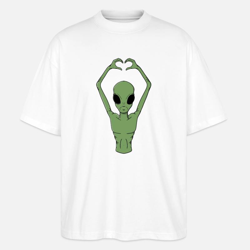 Alien Hjerte-Positur - Stanley/Stella Oversize Unisex Øko T-shirt Blaster 2.0 - hvid