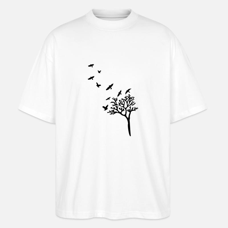trees_birds_shilouette - Stanley/Stella Oversized Unisex Bio T-Shirt Blaster 2.0 - Weiß