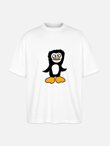 Pinguino sembra confuso stupido divertente smorfia sguardo - Maglietta articolo ecologico Unisex vestibilità oversize Stanley/Stella Blaster 2.0 - bianco