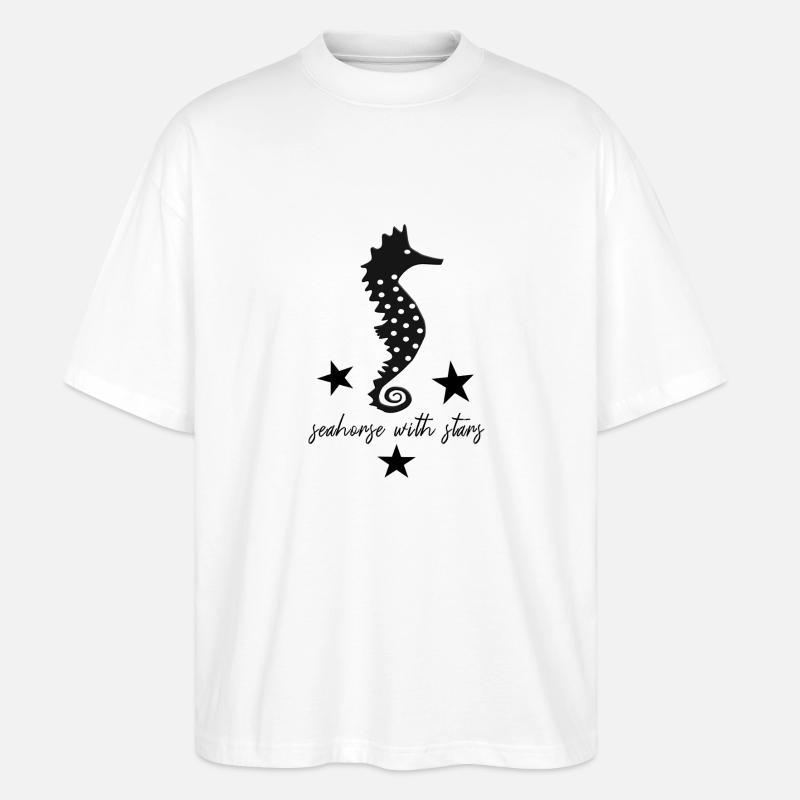 schwarzes Seepferd schwarzes Seepferdchen - Stanley/Stella Oversized Unisex Bio T-Shirt Blaster 2.0 - Weiß