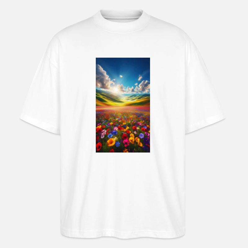 Rainbow meadow in sunlight - Stanley/Stella Oversized Unisex Organic T-shirt Blaster 2.0 - white